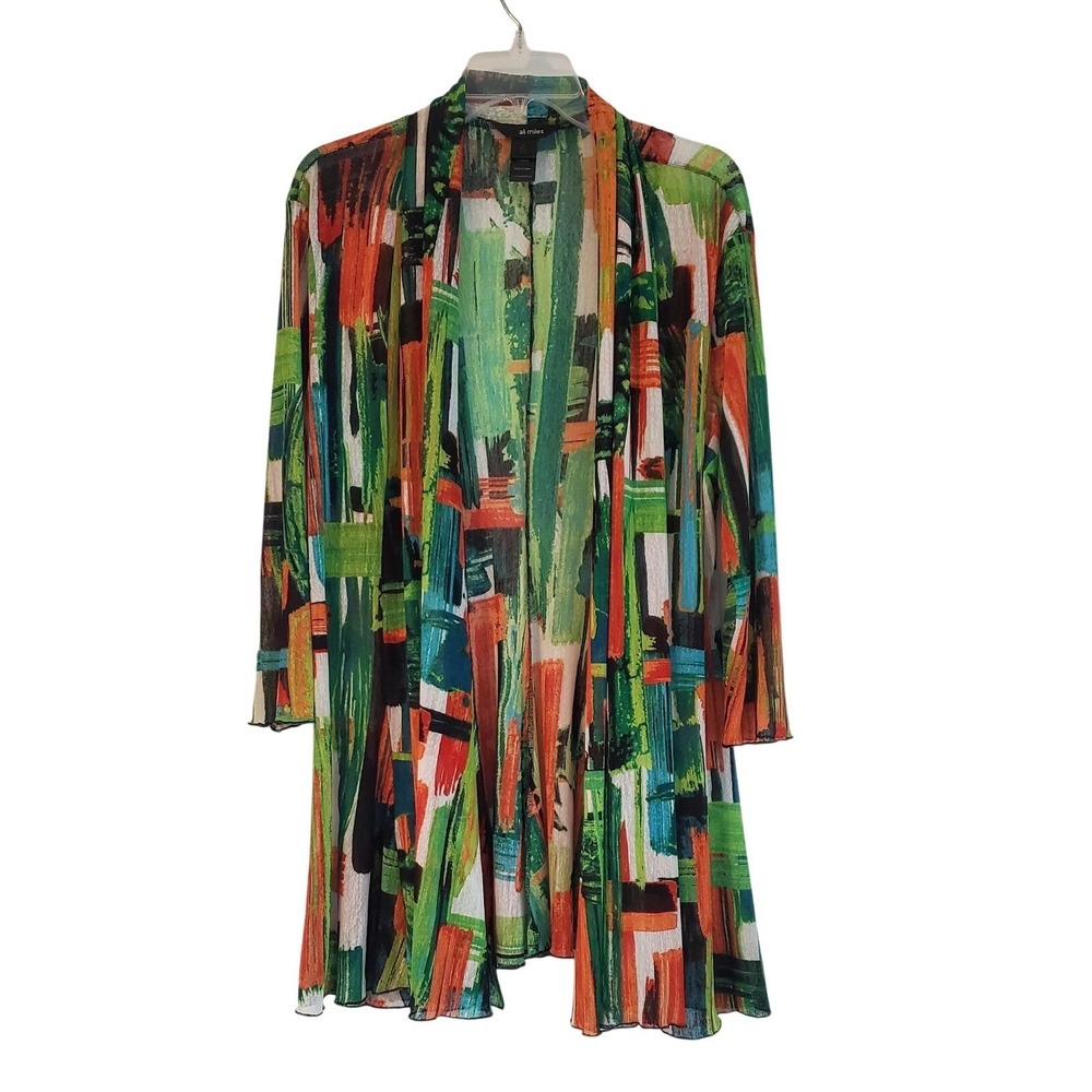 Ali Miles‎ Cardigan Womens Large Multicolor Abstract Open Front Lightweight
